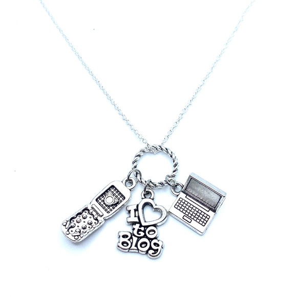 Blogger Charm Necklace I Love To Blog Laptop Cell Phone - Picture 4 of 6
